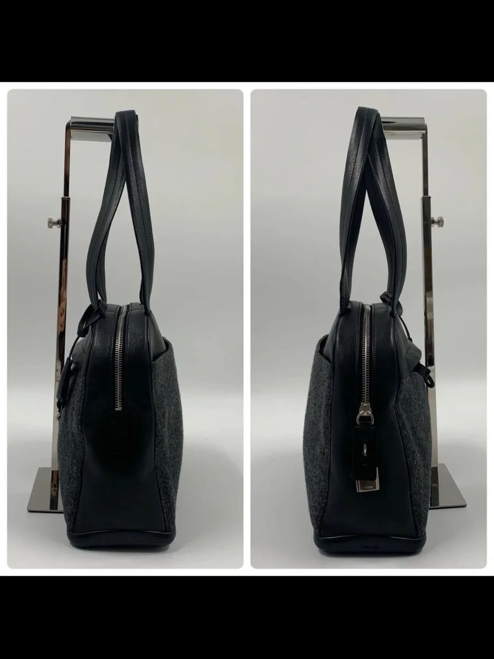 Prada Black & Charcoal Wool-Blend Tote Bag